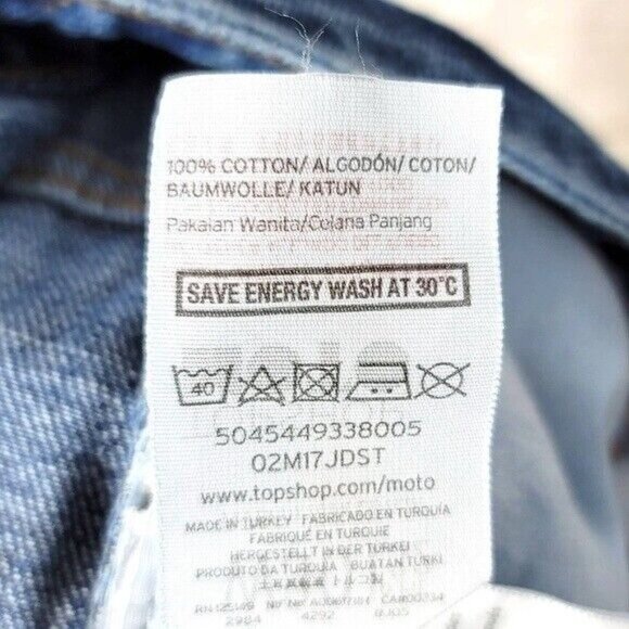 Topshop Jeans Blue Size 30 Distressed Cotton Zip Pocket Taper Mom High Rise Moto - Picture 7 of 7